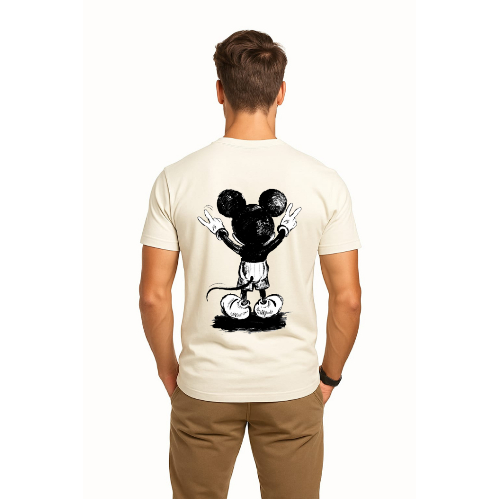 Camiseta Masculina Estampada Mickey Mouse Paz e Amor Estilo Street Wear Linha Premium Algodão em Oferta na Shopee