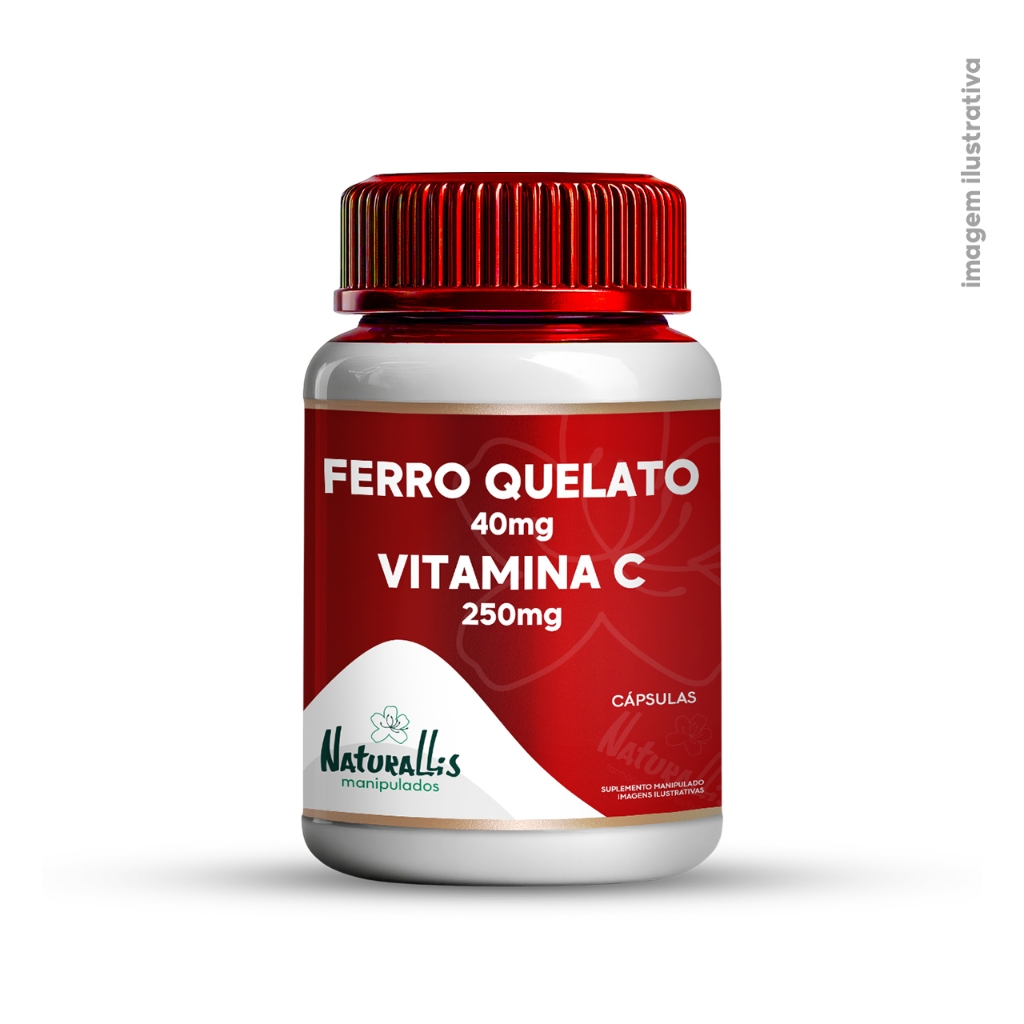 Ferro Quelato 40mg + Vitamina C 250mg - 30 ou 60 cápsulas sem sabor