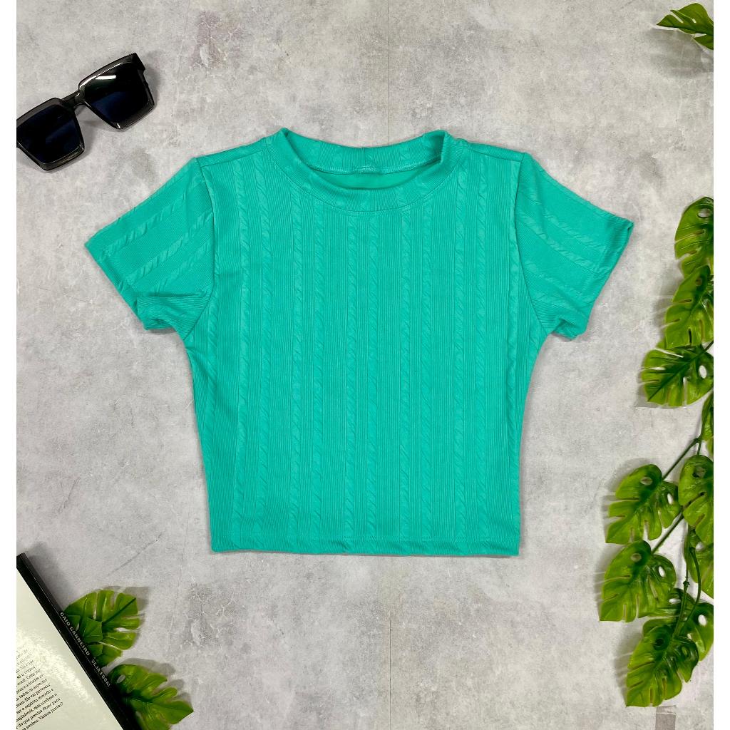 Cropped Feminina Camiseta Manguinha Casual Blusa Básica Canelada Migui