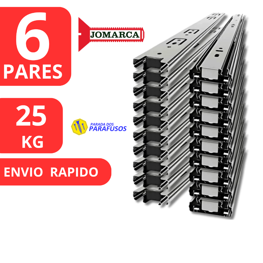 Kit 6 Par Corrediça Telescópica Light 30cm 25kg 35x300mm CORREDIÇA PARA GAVETAS GAVETA
