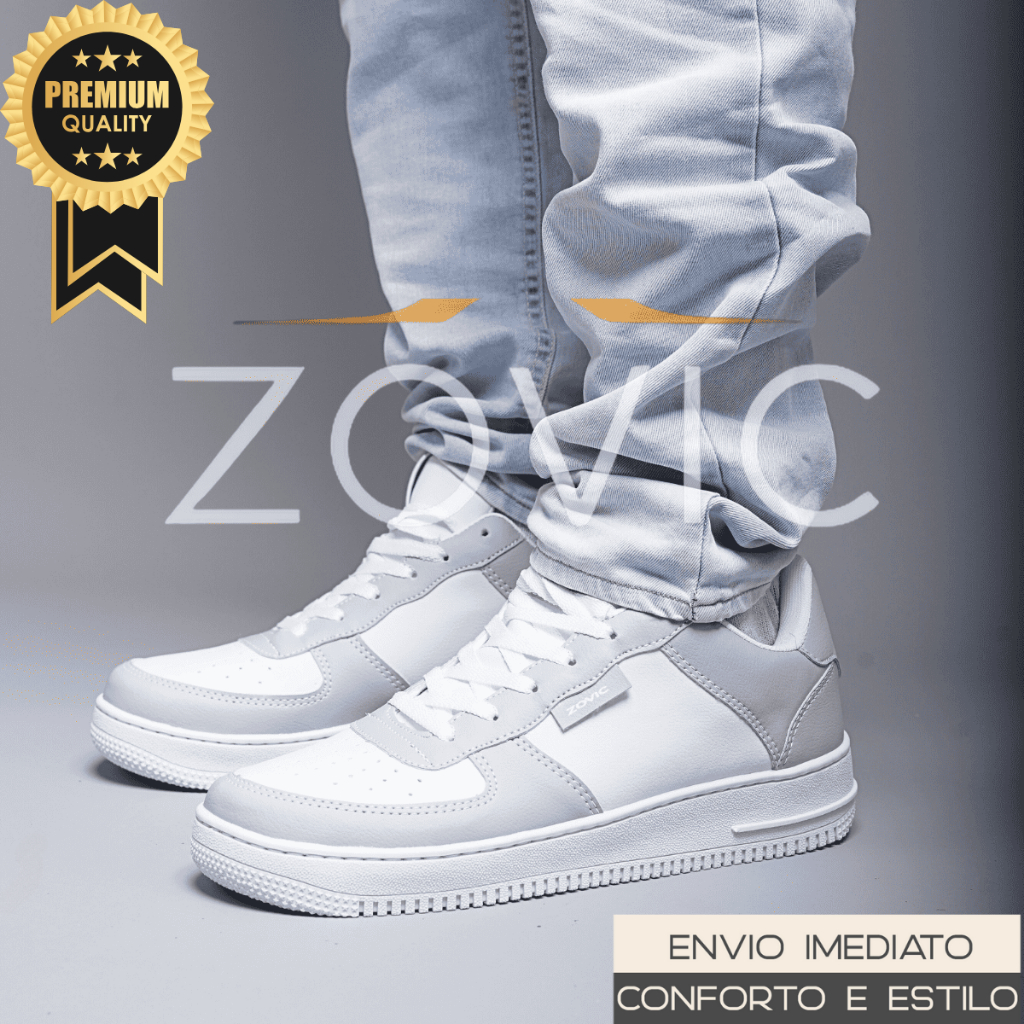 Tênis Masculino Branco em Couro Lançamento 34 a 43 Estilo e Conforto