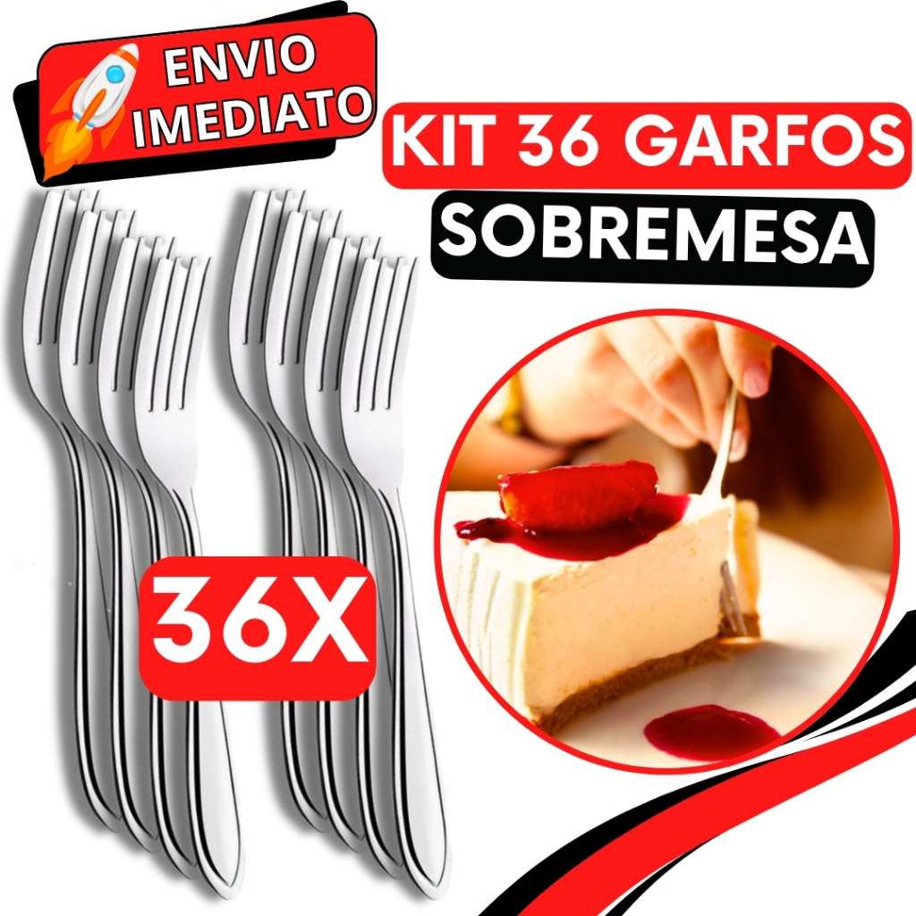 KIT Jogo 36 Garfo de Sobremesa Talher de Aço Inox Luxo Reutilizável Faqueiro Para Casa Restaurante Buffet Bar Doces