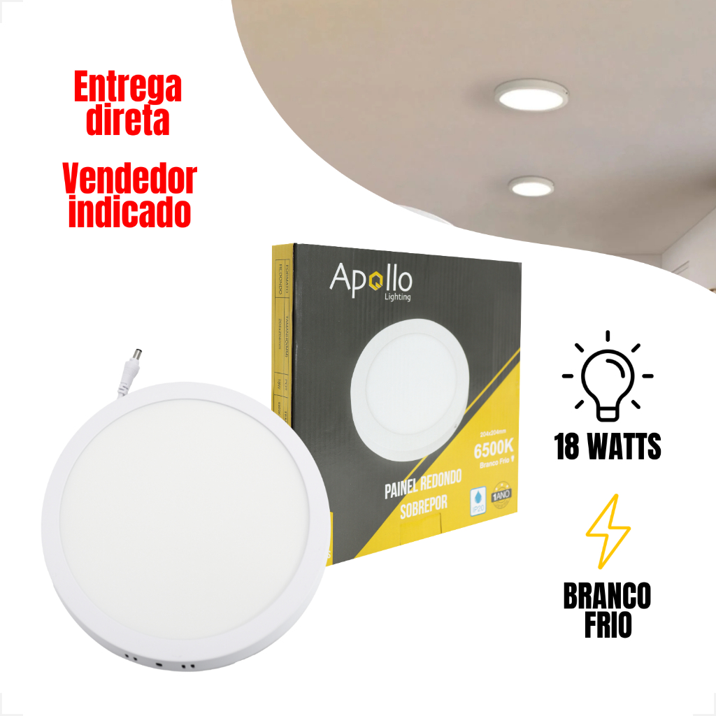 Kit 10 Painel 18w Plafon Redondo Sobrepor 6500K Branco Frio Luminária Led Bivolt Interno Gesso Sanca em Oferta na Shopee