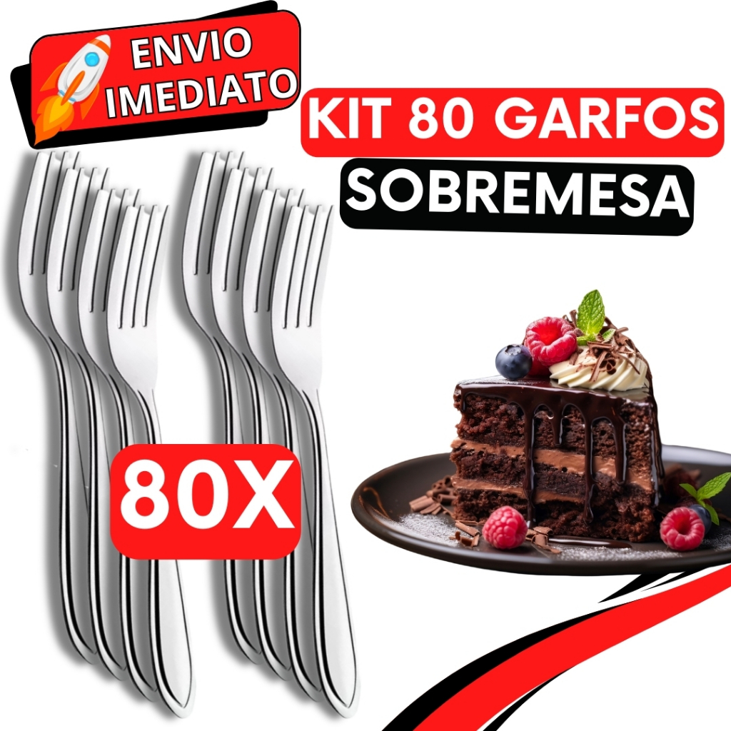 KIT Jogo 80 Garfo de Sobremesa Talher de Aço Inox Luxo Reutilizável Faqueiro Para Casa Restaurante Buffet Bar Doces