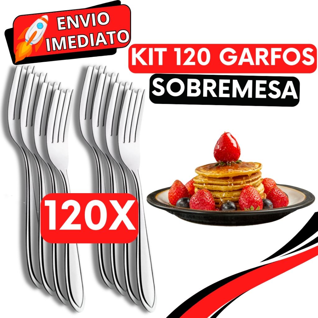 KIT Jogo 120 Garfo de Sobremesa Talher de Aço Inox Luxo Reutilizável Faqueiro Para Casa Restaurante Buffet Bar Doces
