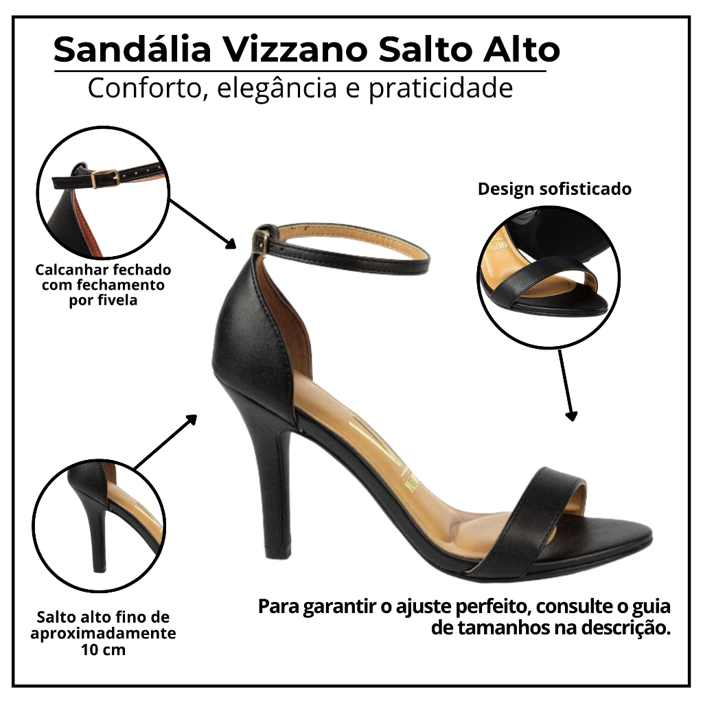 Sandália Vizzano Feminina Salto Alto Fino Moda Original Preto · foto 2