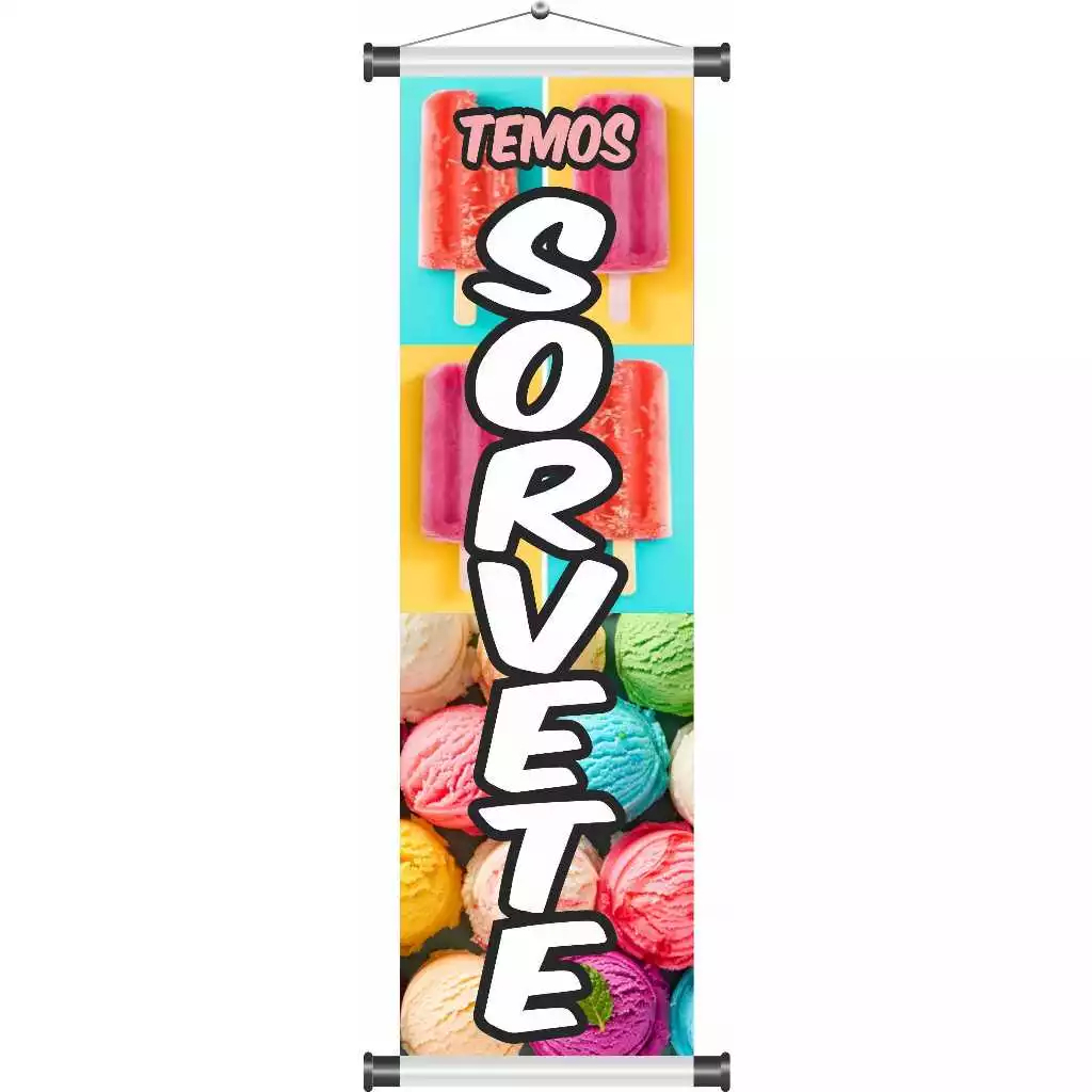 Banner Faixa I Sorvete I 30x100cm I Aumente Suas Vendas