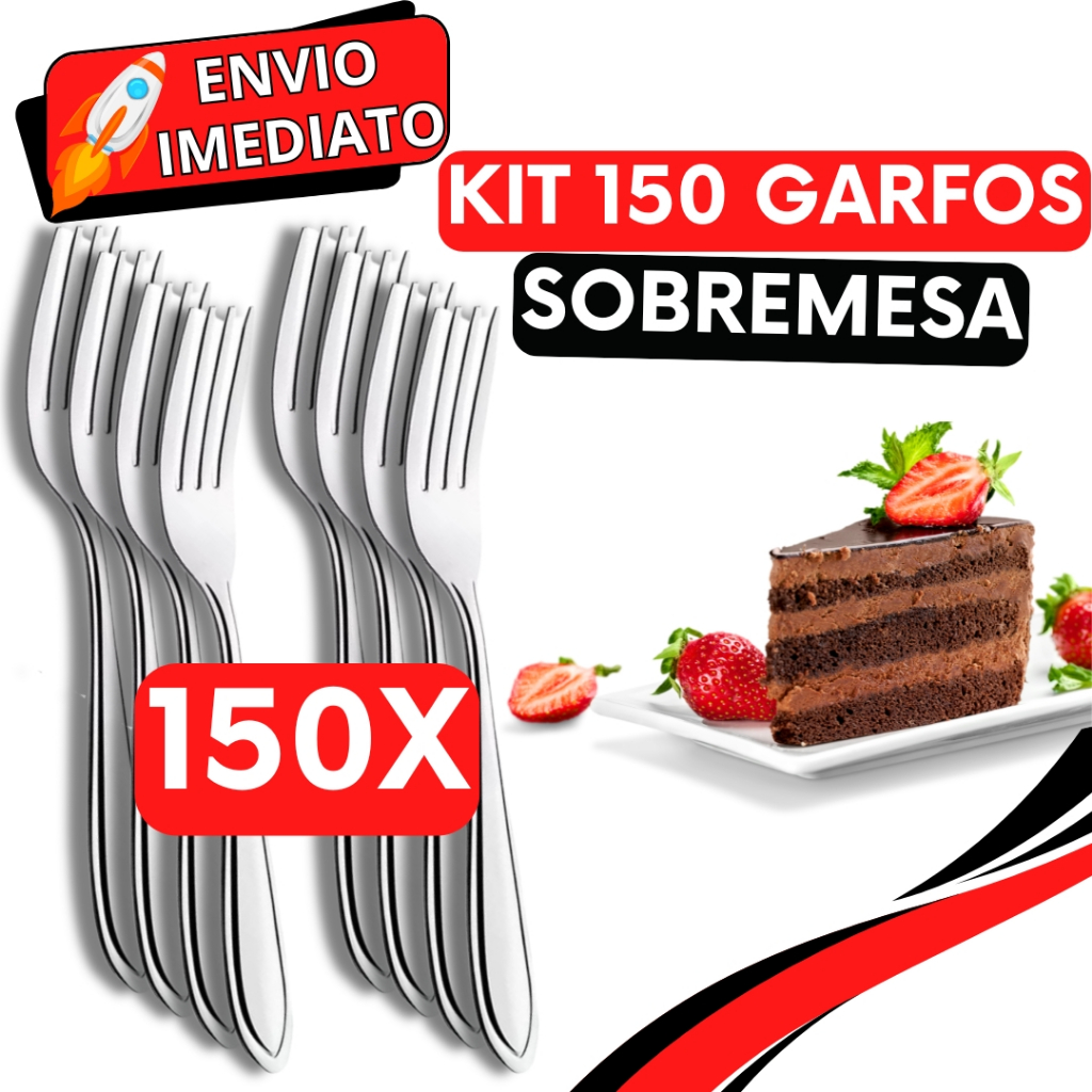 KIT Jogo 150 Garfo de Sobremesa Talher de Aço Inox Luxo Reutilizável Faqueiro Para Casa Restaurante Buffet Bar Doces