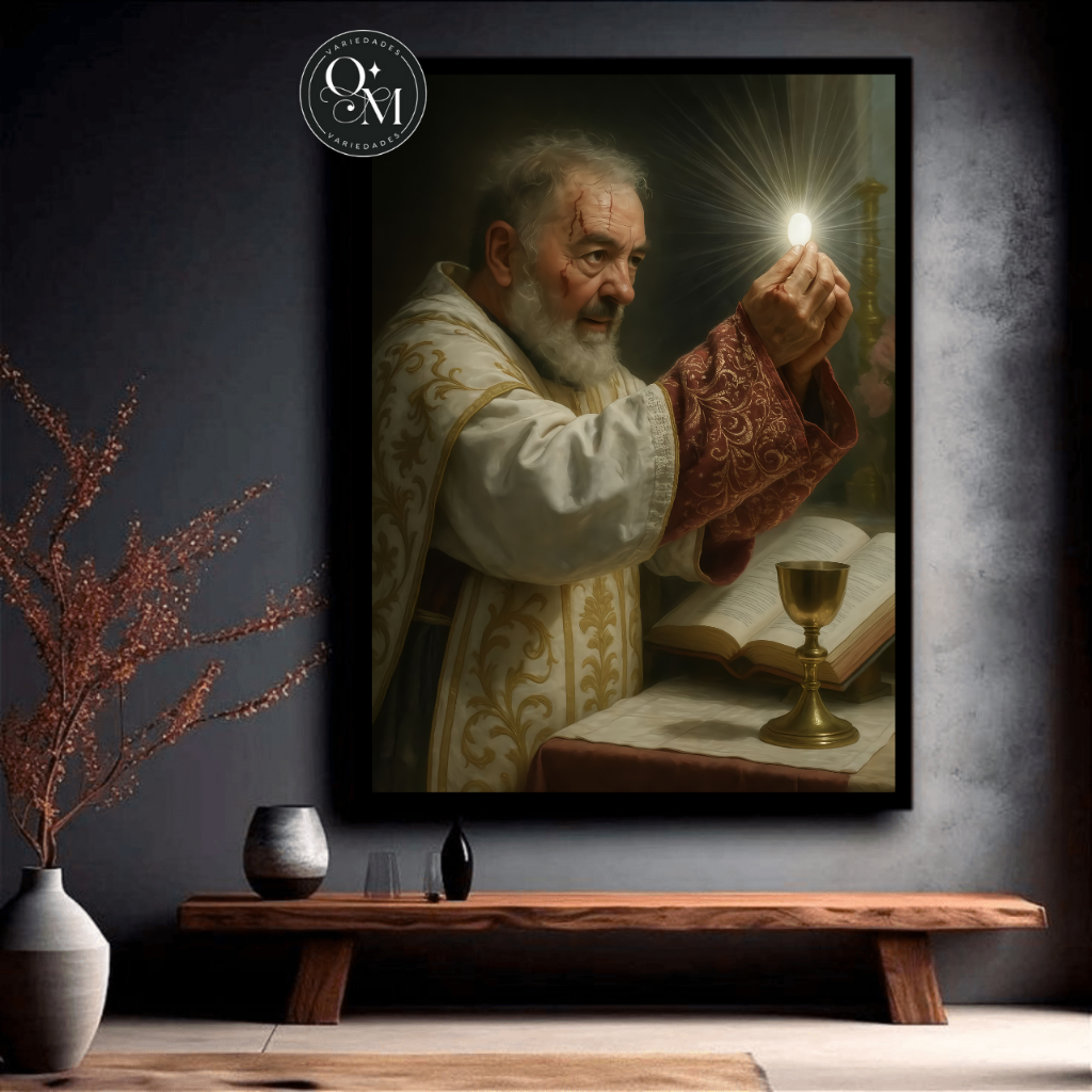 Quadro Decorativo Parede Religioso Santo Padre Pio Hostia Consagrada Varios Tamanhos Modelos 1 Peça