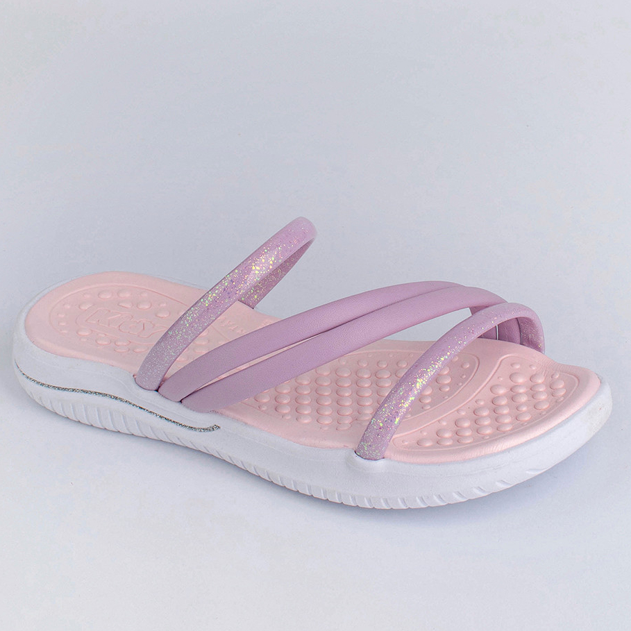 Sandália Infantil Menina Kidy Fly Tiras Lilás Glitter Brilho Flat Calce Fácil Anatômica Chinelo
