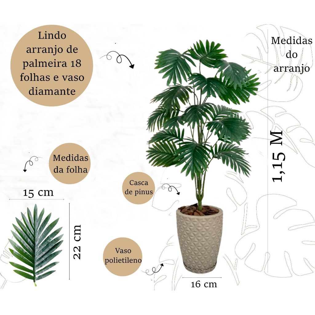 Palmeira Artificial Grande Com Vaso Polietileno Completo