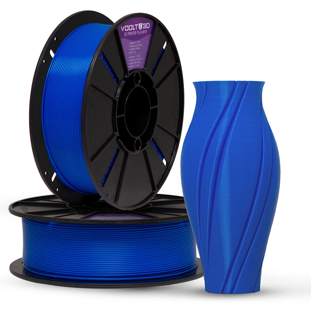 Filamento PETG HF High Fluidity Azul 1Kg Voolt3D 1,75mm Linha Sólida Para Impressora 3D FDM