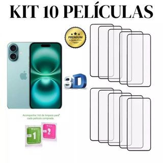 Kit 10 Película de Vidro Temperado 3D Pelicula para iPhone 11 12 13 14 15 16 Pro Max Plus em Oferta na Shopee