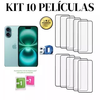 Kit 10 Película de Vidro Temperado 3D Pelicula para iPhone 11 12 13 14 15 16 17 18 Air Pro Max Plus