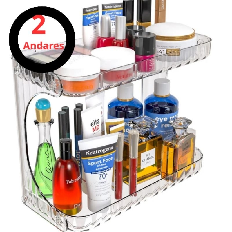 Organizador Acrílico Diamante Porta Maquiagem com Prateleiras Multiuso Linha Beleza Elegante