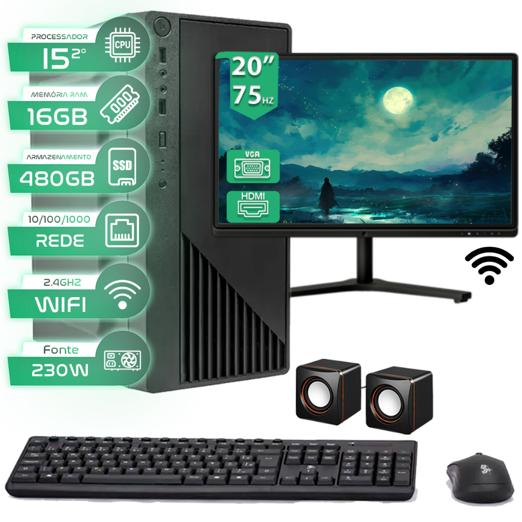 Computador Completo Intel Core I5 16gb Ssd 480gb Monitor 20