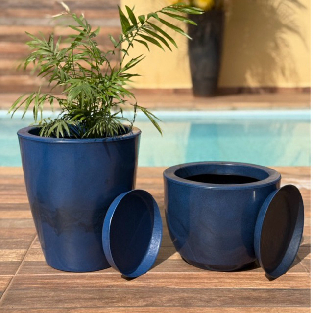 kit Vaso para plantas decorativo Com Prato de polietileno coluna lisa N1+ Bojo Liso N1 Mar...