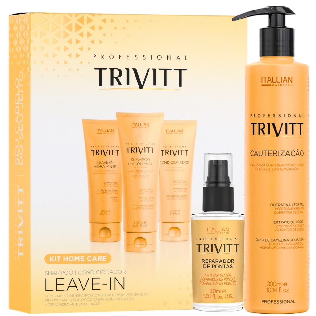 KIT HOME CARE LEAVE-IN CAUTERIZAÇÃO E REPARADOR DE PONTAS TRIVITT em Oferta na Shopee