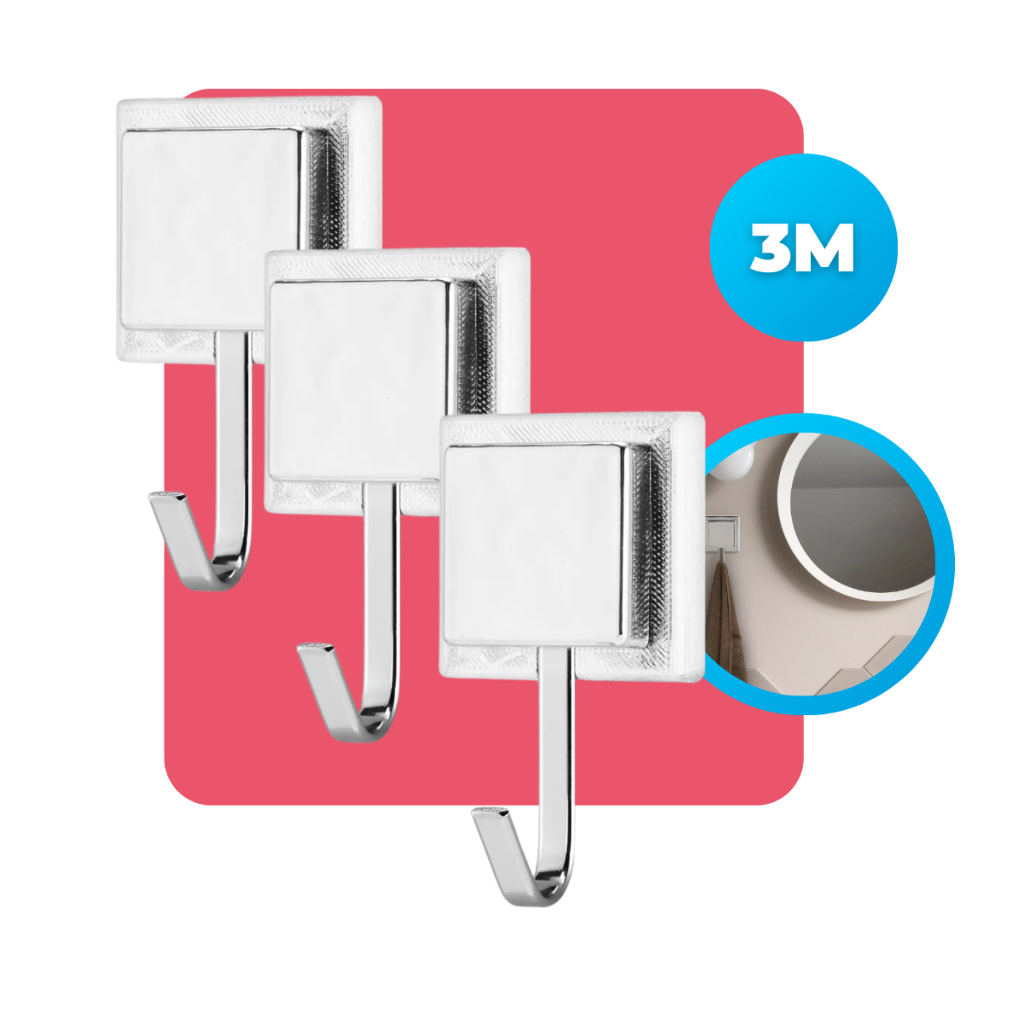 Kit 3 Gancho Cabide Cabideiro Suporte Porta Toalha de Rosto de Parede Banheiro 3M Cromado Arthi em Oferta na Shopee