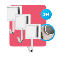 Kit 3 Gancho Cabide Cabideiro Suporte Porta Toalha de Rosto de Parede Banheiro 3M Cromado Arthi