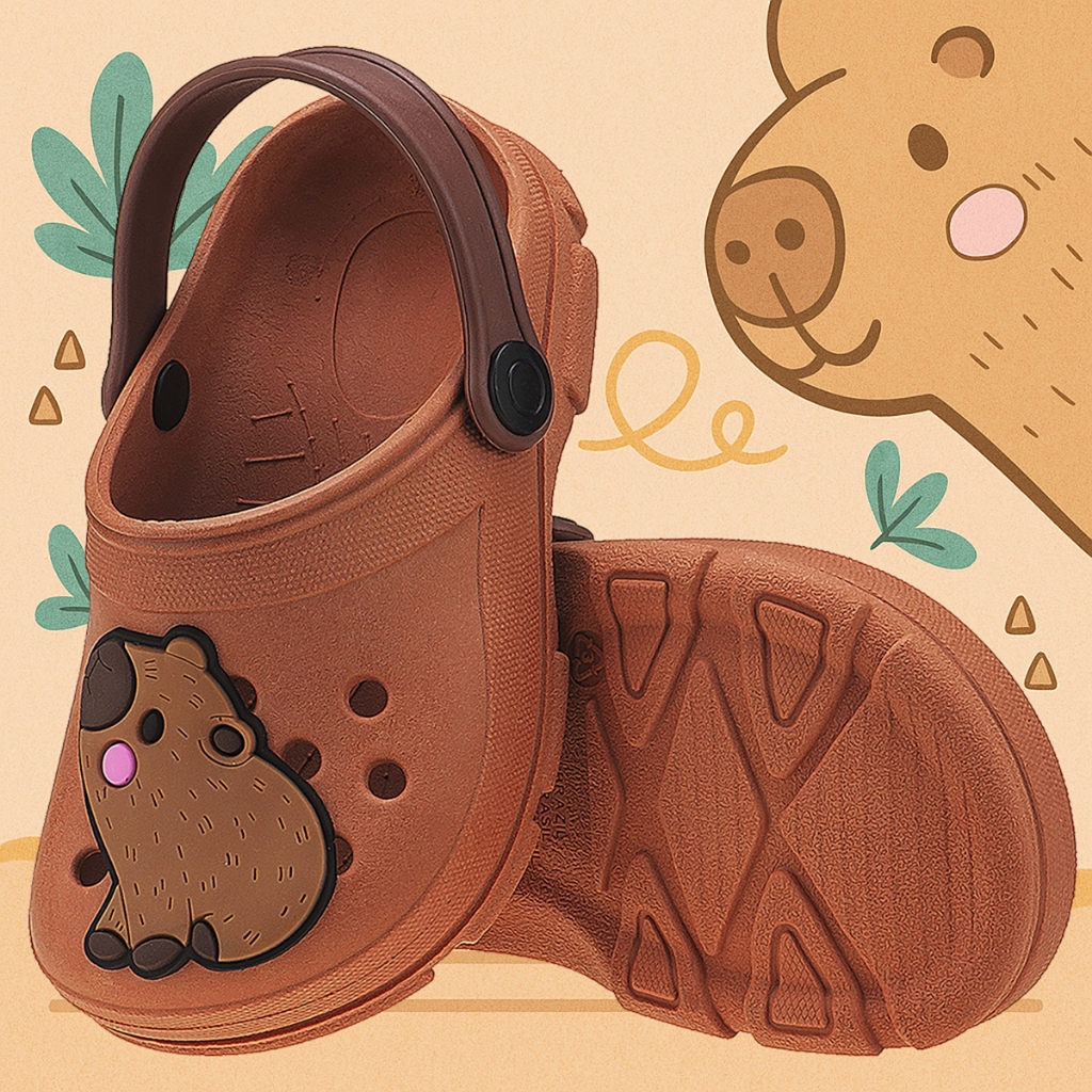 Sandália Babuche Infantil Menina Capivara Fofa Marrom