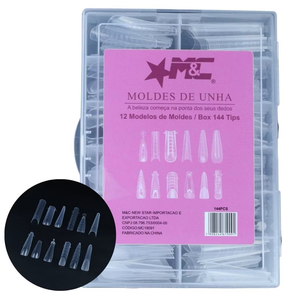 Molde F1 12 Formatos 144 peças Kit Modelos 12 em 1 Reversa, Mandorla, Almond, Bailarina, Curvatura C e Stiletto