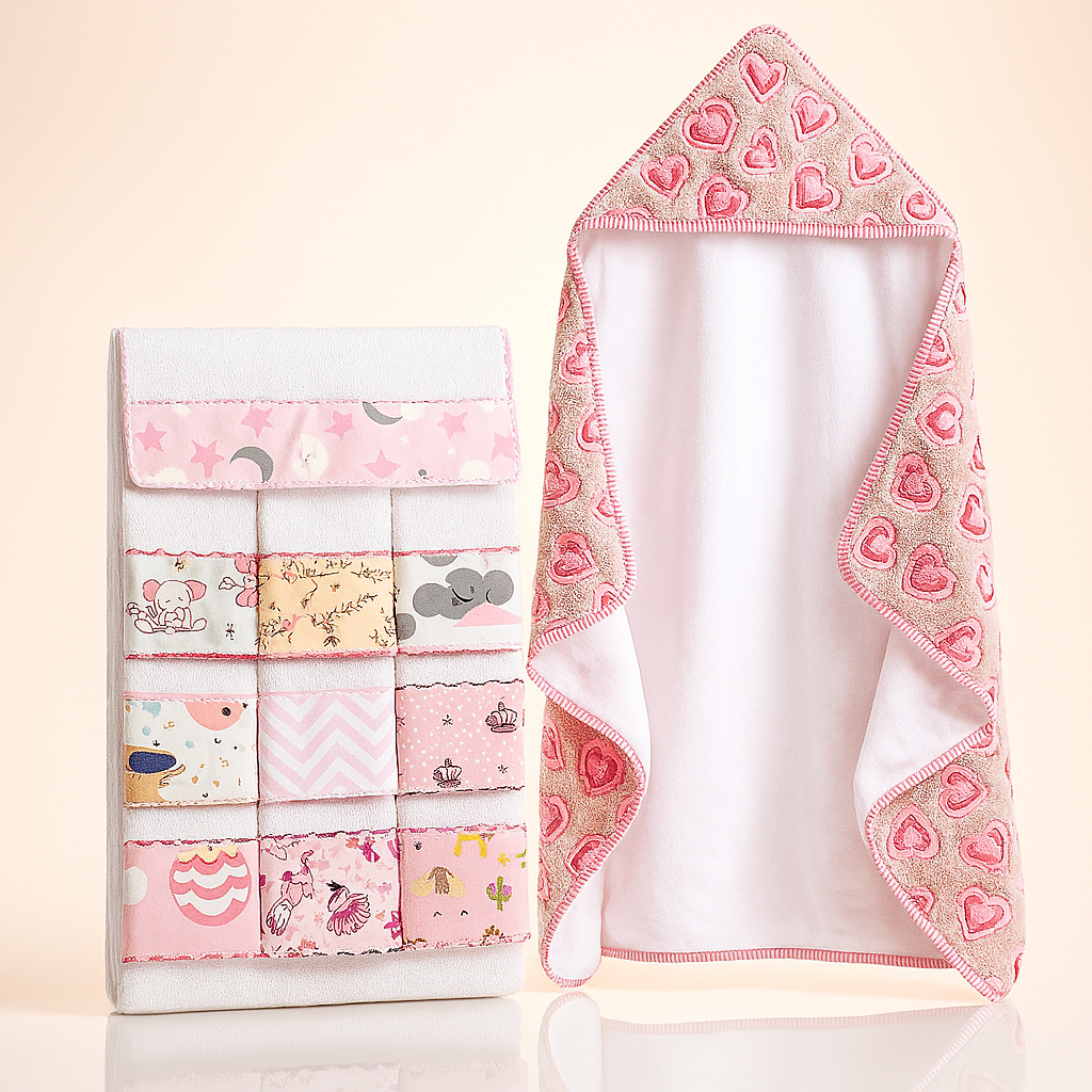 Kit Banho Bebe Toalha Fleece Forro Fralda Algodão Com 6 Toalhinhas Ombro em Oferta na Shopee