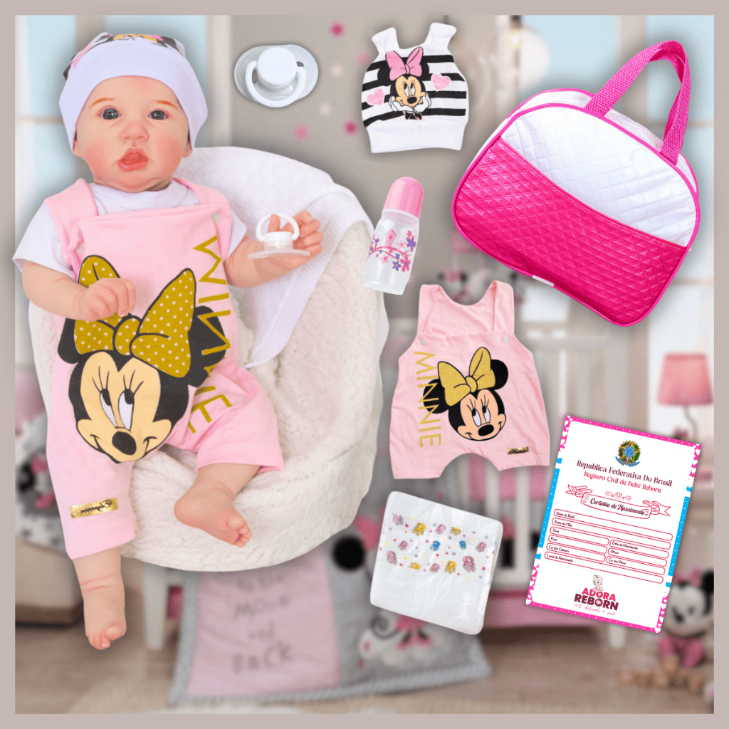 Bebê Reborn Boneca Realista Saskia Minnie Bolsa Maternidade Recém-Nascida Corpinho Silicone Promoção - Mom & Baby