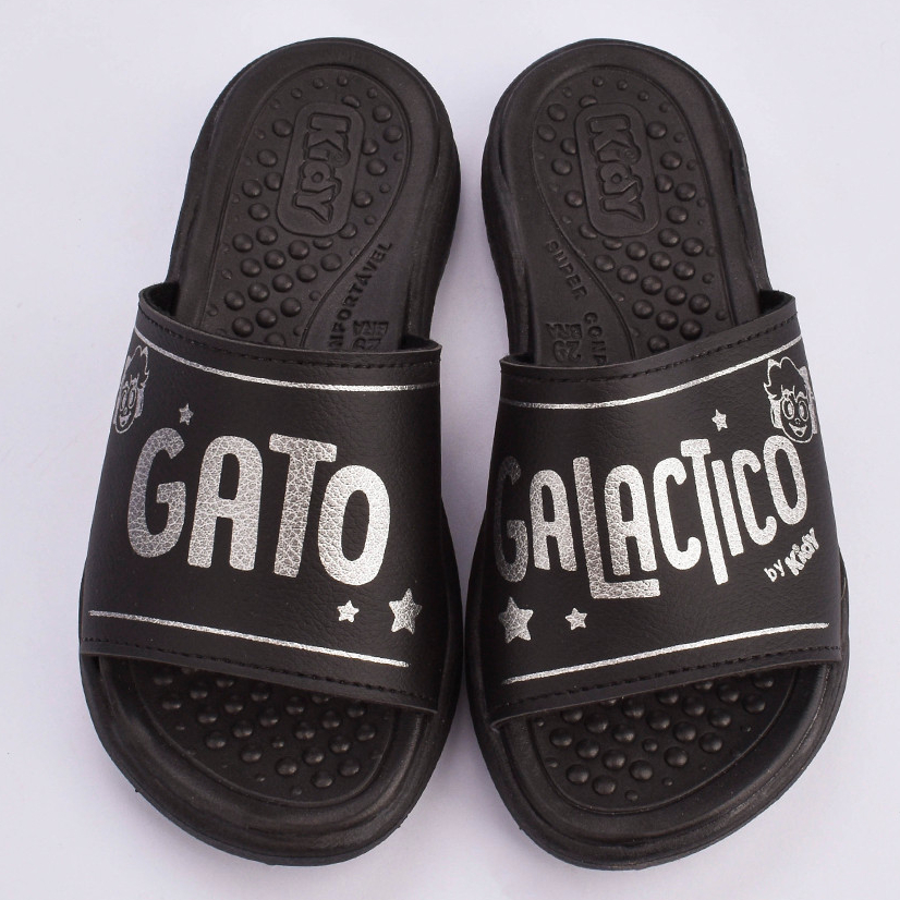Chinelo Slide Infantil Menino Kidy Fly Flat Gato Galáctico Anatômico Fácil de Calçar Super Leve