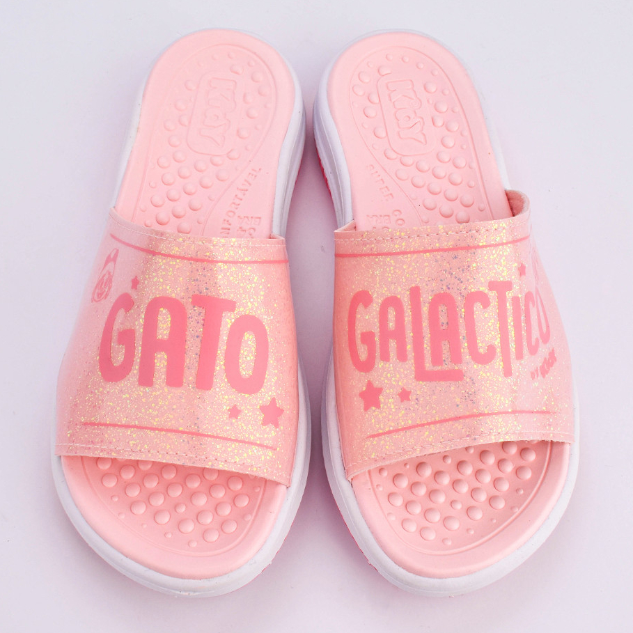 Chinelo Sandália Slide  Infantil Kidy Gato Galáctico Glitter Anatômica Fácil de Calcar Conforto Leve em Oferta na Shopee