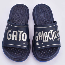 Chinelo Slide Infantil Menino Kidy Fly Flat Gato Galáctico Fácil de Calçar Super Leve Marinho