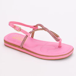 Sandália Rasteira Infantil Menina Kidy Flat Com Strass Rosa Flatform Brilho Confortável