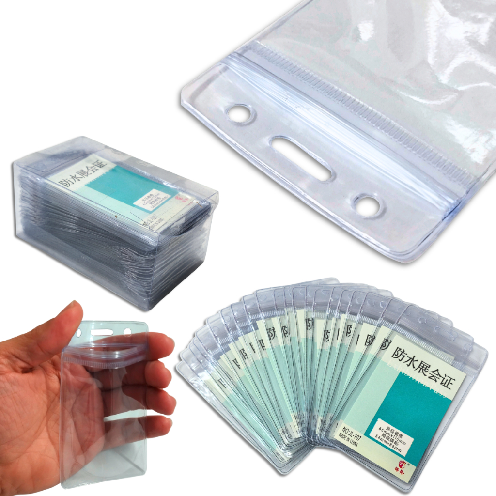 50 Porta Crachá Suporte Plástico Transparente com furo Cartão Impermeável com furos Zip Lock Card