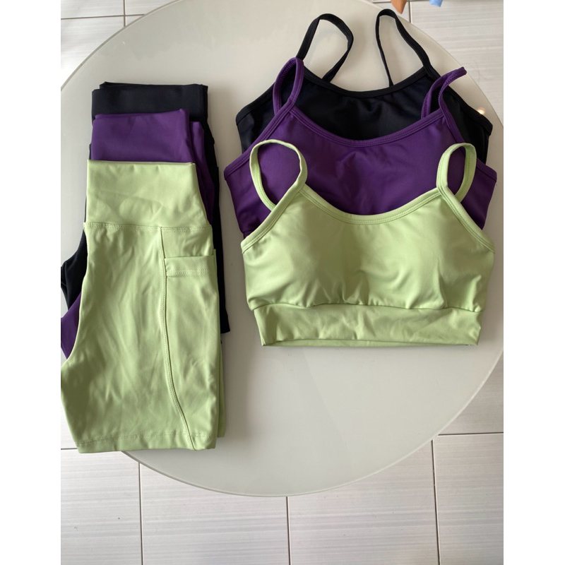 Conjunto Fitness Poliamida - Short com bolsos laterais e top alça Zero Transparência