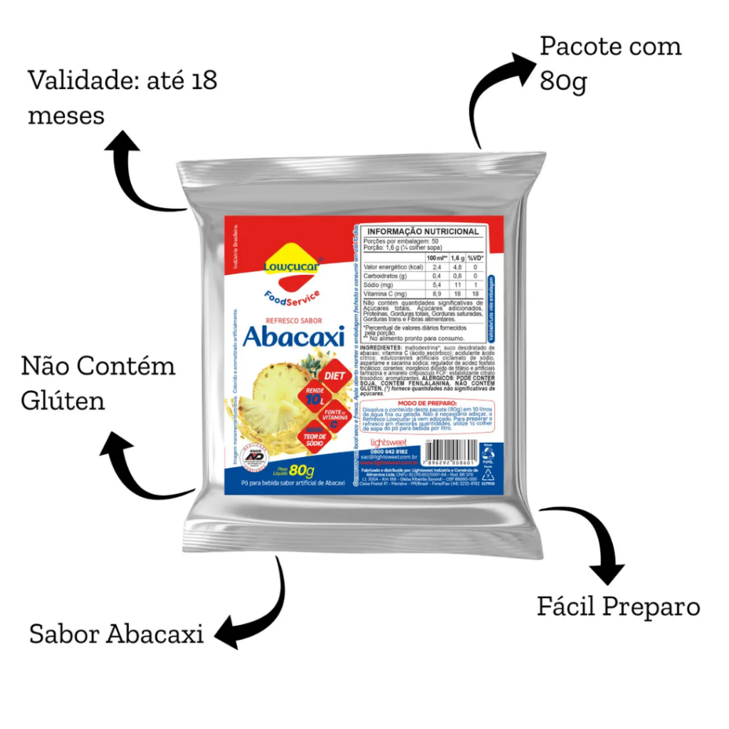 Suco Abacaxi 80g Zero Açúcar Rende 10 Litros - Lightsweet — imagem 2 de 2