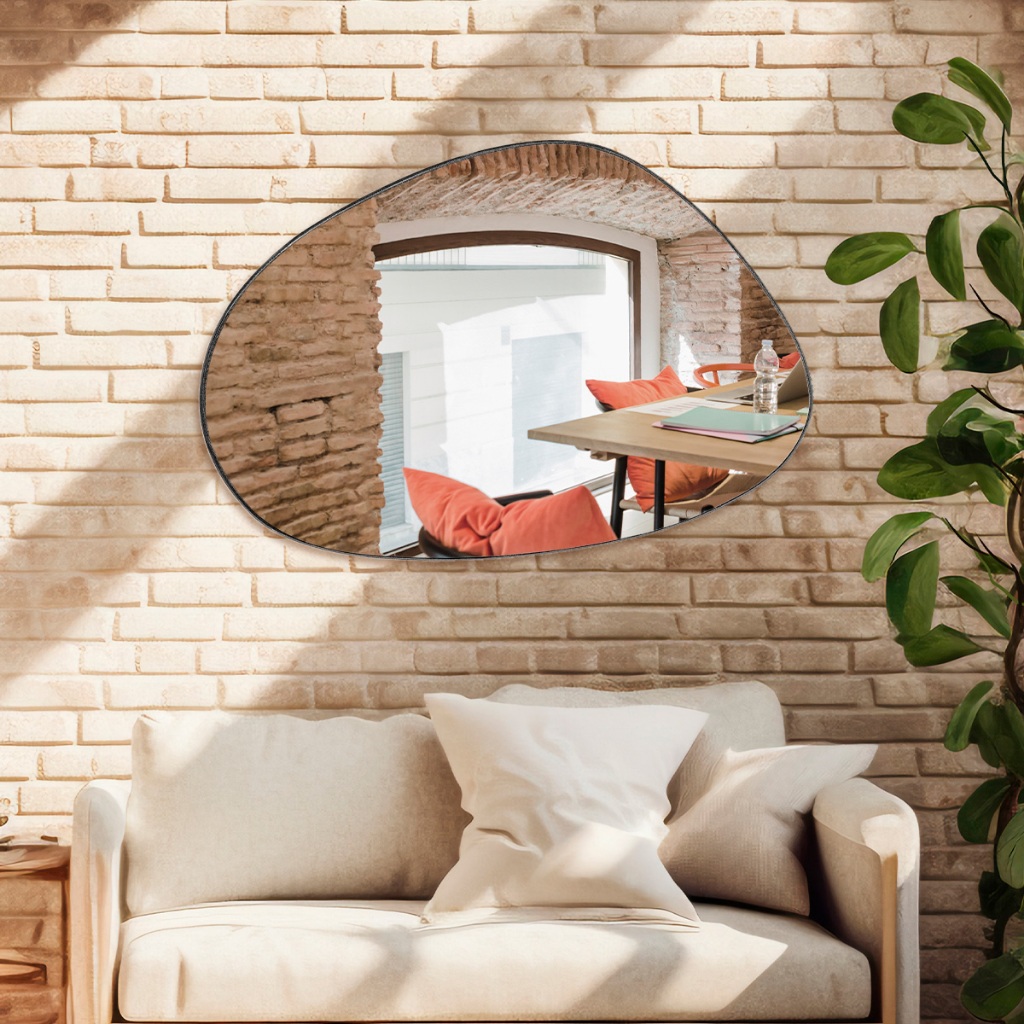Espelho Decorativo Orgânico 80x60cm Moderno Grande de Parede com Suporte