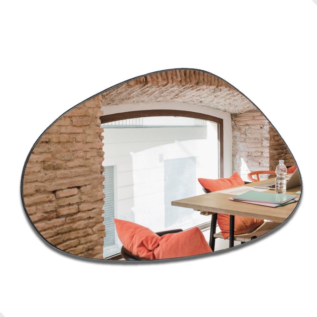 Espelho Pinterest Grande Orgânico Borda Couro 3cm Decorativo Sala Quarto 44x64cm Mod. Nuve...