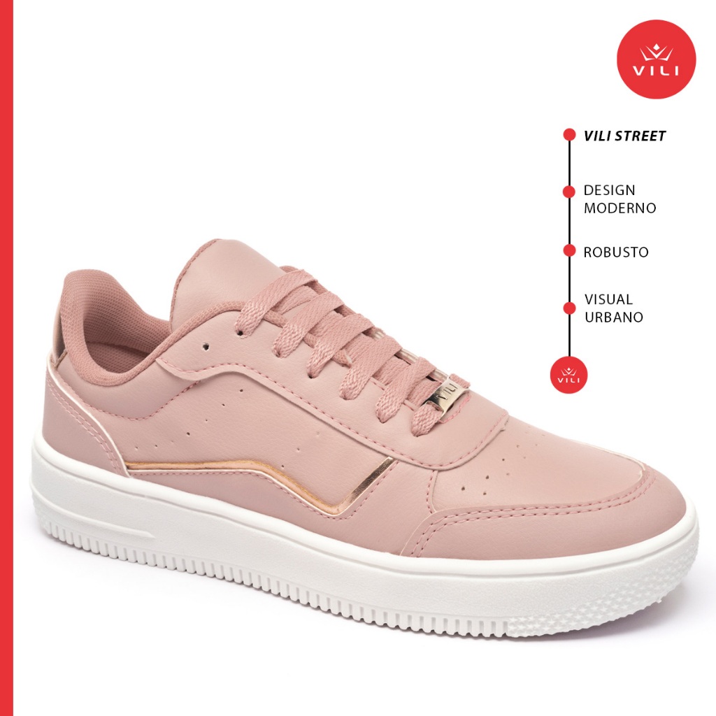 Tênis Feminino Vili Street Casual Confortável Rose em Oferta na Shopee