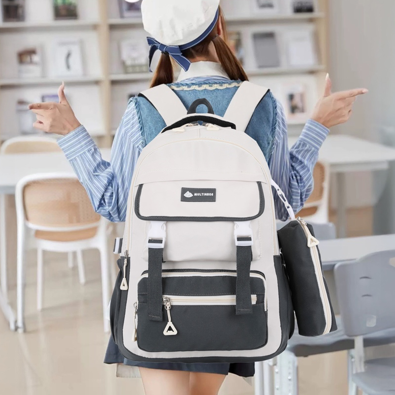 Mochila Com Estojo Feminina Masculino Grande Com Estojo Nylon Impermeável Escolar Faculdade em Oferta na Shopee