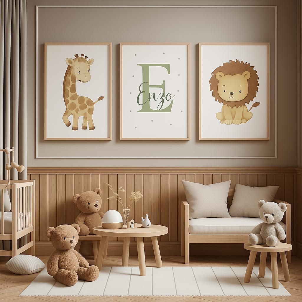 Kit Quadros Decorativos Safari com Nome Personalizado Quarto de Bebê com Tema Animal e Aconchegante em Oferta na Shopee