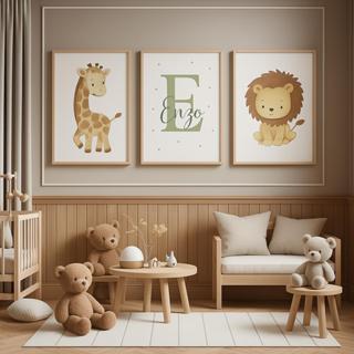 Kit Quadros Decorativos Safari com Nome Personalizado Quarto de Bebê com Tema Animal e Aconchegante em Oferta na Shopee