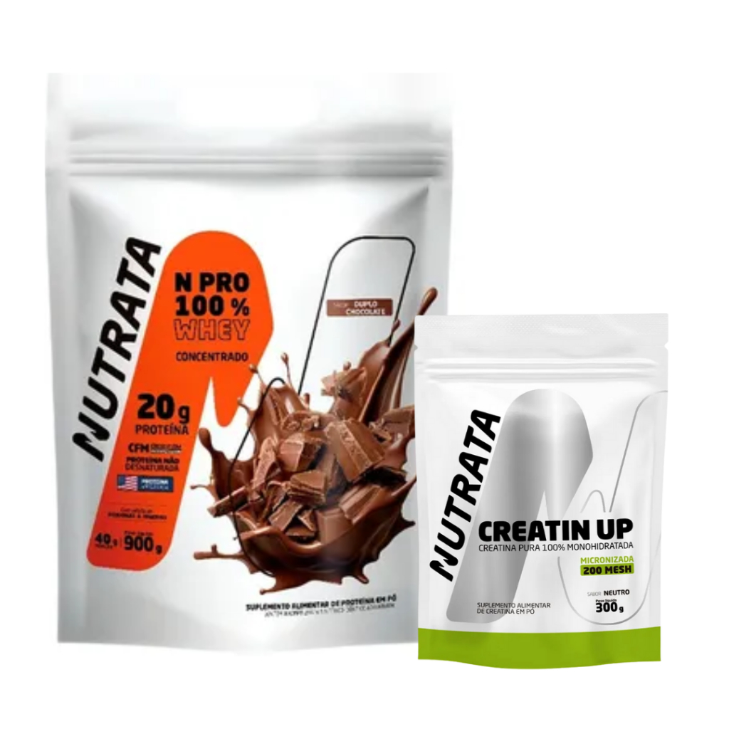 Kit Whey NPRO 100% Concentrado Refil 900g + Creatina Up 300g Refil - Nutrata