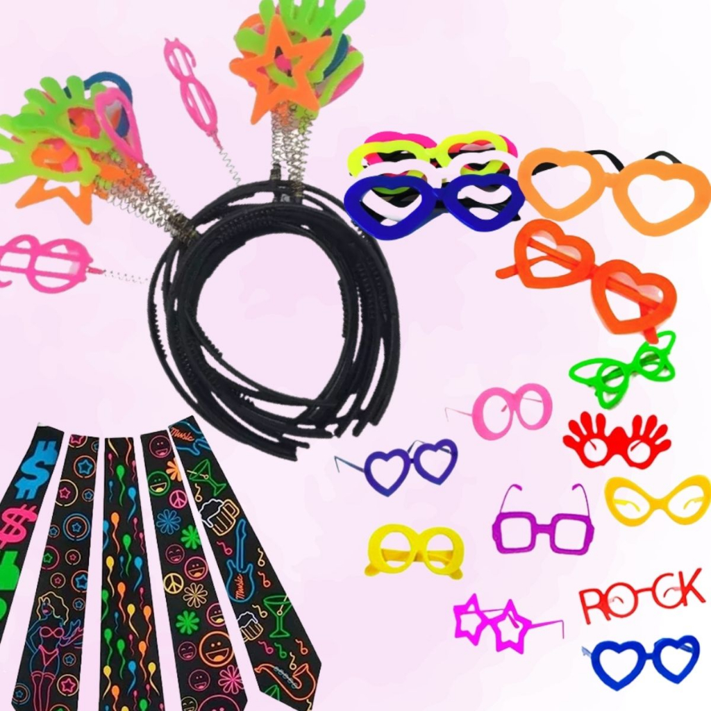 Kit 30 Itens Balada Neon: 10 Tiaras, 10 Gravatas, 10 Óculos – Ideal para Casamento Confraternização e Festas Temáticas em Oferta na Shopee