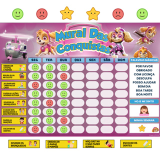 Mural das Conquistas e Rotina Infantil – Patrulha Canina Skye 22x30 em Oferta na Shopee