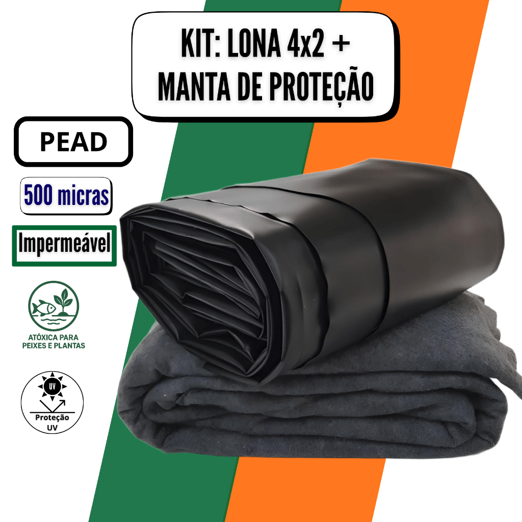 Kit Lona 4x2 + Manta Geotêxtil Para Lago Geomembrana Pead 0,5mm 500 micras