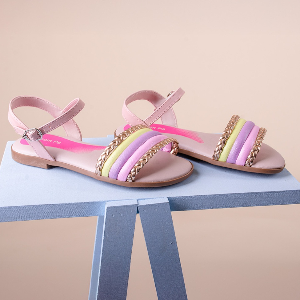 Sandália Infantil Menina Rasteirinha Com Tiras Feminina Macia Pé com Pé em Oferta na Shopee