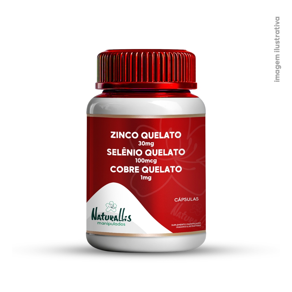 Zinco Quelato 30mg + Selênio Quelato 100mcg + Cobre Quelato 1mg - 60 ou 120 cápsulas