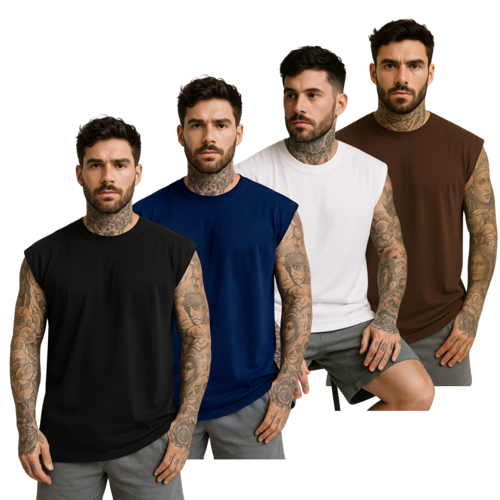 Kit 4 Camiseta Regata Oversized Masculina Academia Machão Treino Longline Lisa