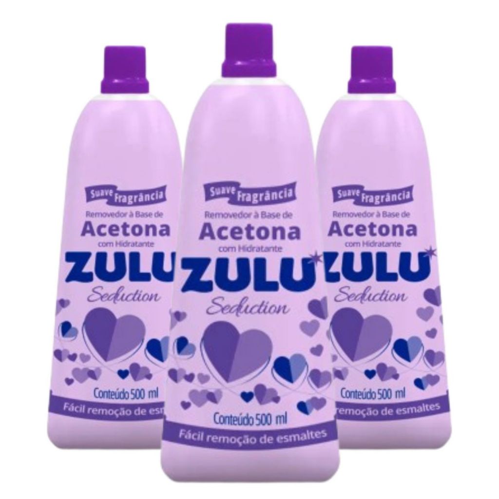 Kit C/3 Removedor de Esmaltes À Base de Acetona Zulu Seduction 500ml em Oferta na Shopee