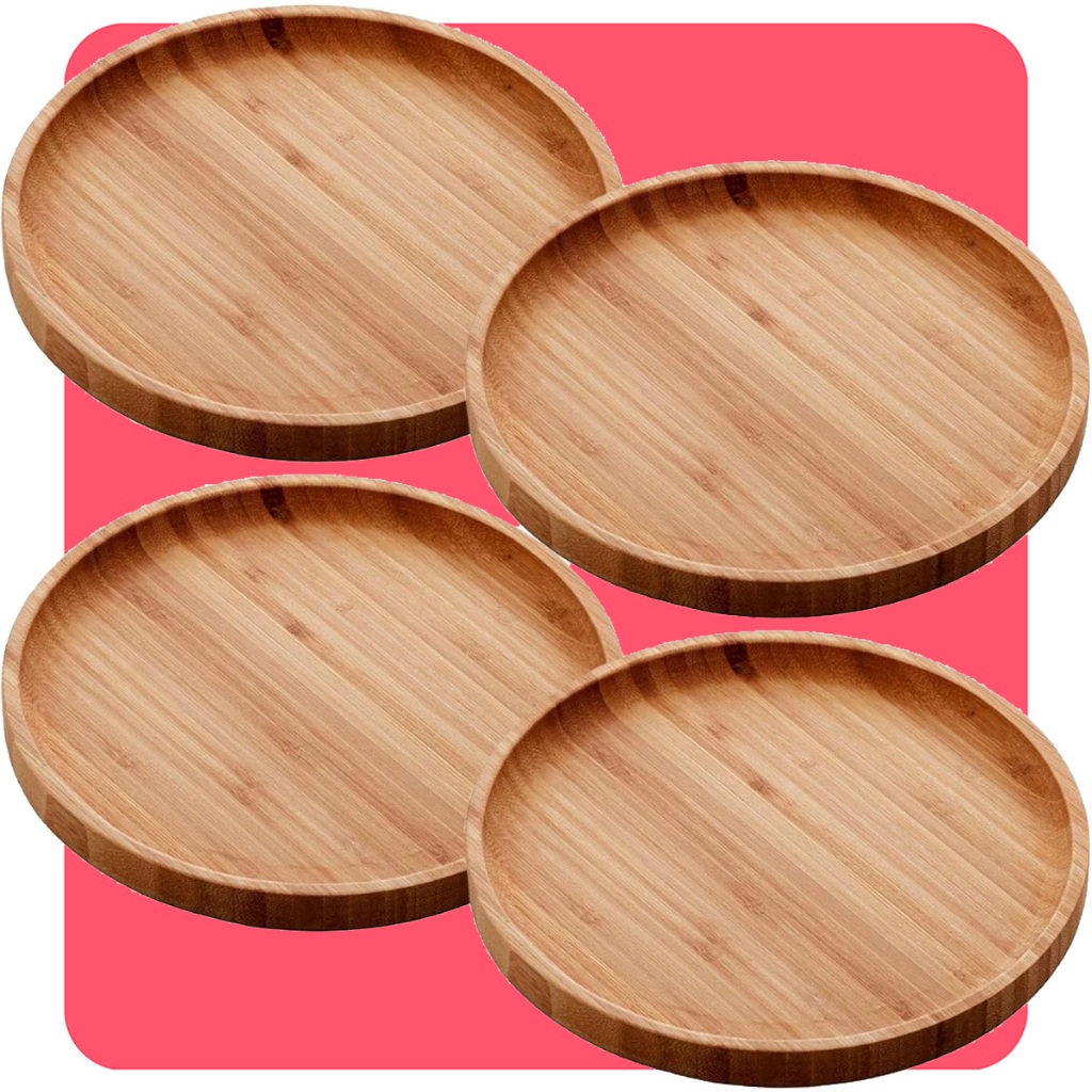 Bandeja de Bambu Redonda 20cm Decorativa Mesa Posta Servir Petiscos Queijo Churrasco Lyor